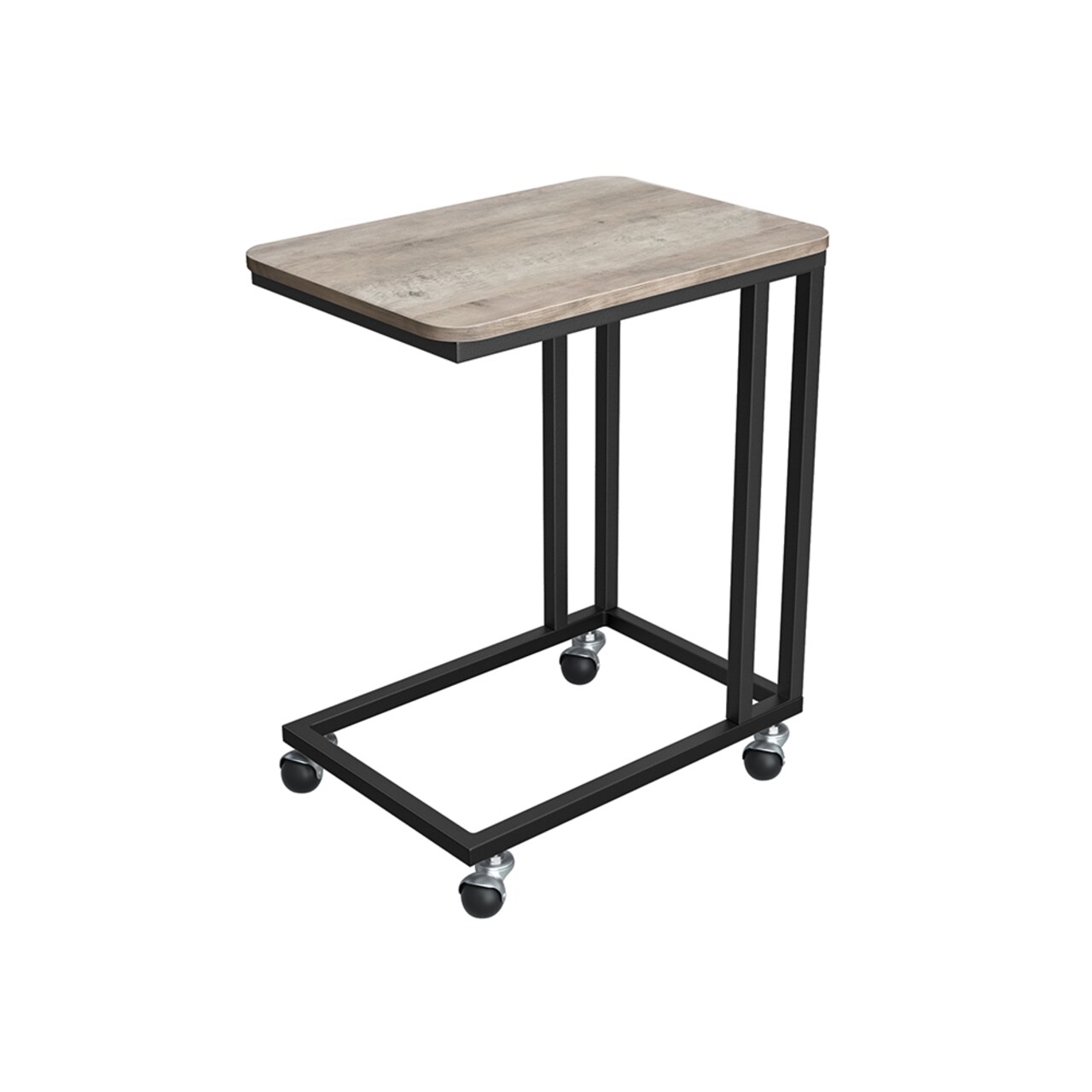 Greige Black C Shaped Side Table Sofa End Table With Wheels Steel Frame Particleboard Laptop Snack Table